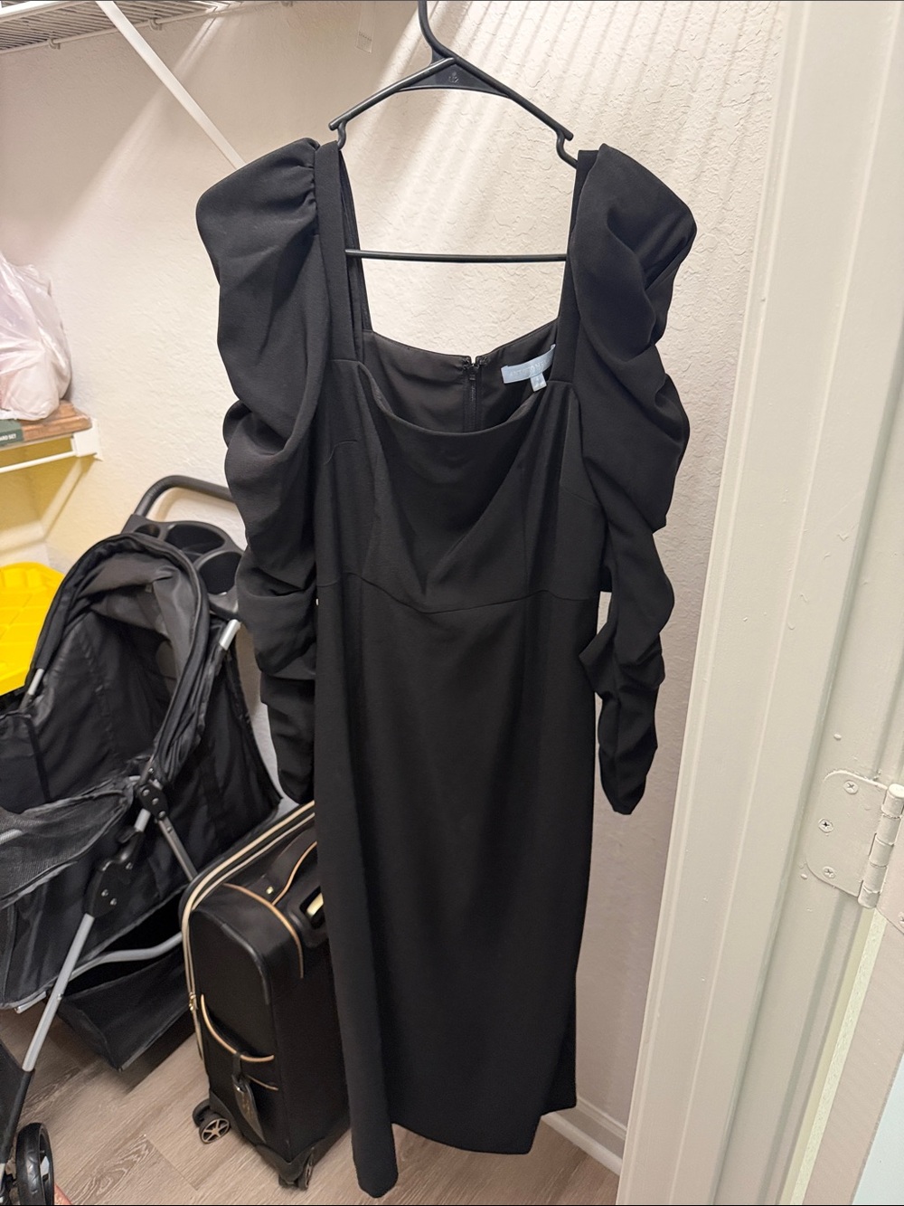 ANTONIO MELANI Black Puff-Sleeve Midi Dress